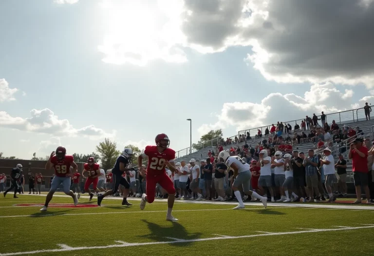 High school football players in action during a scrimmage