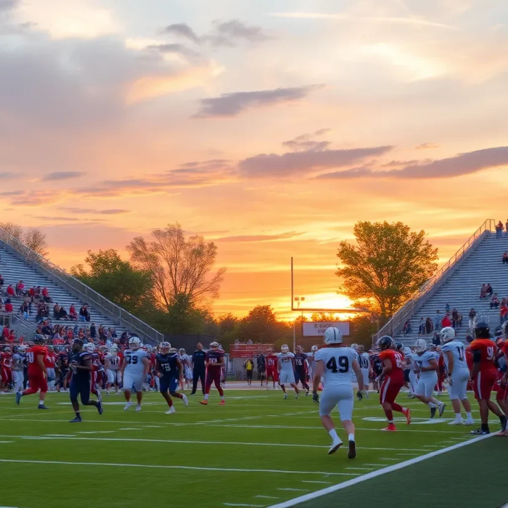 High school football players in action on the field