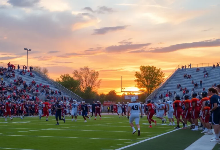 High school football players in action on the field