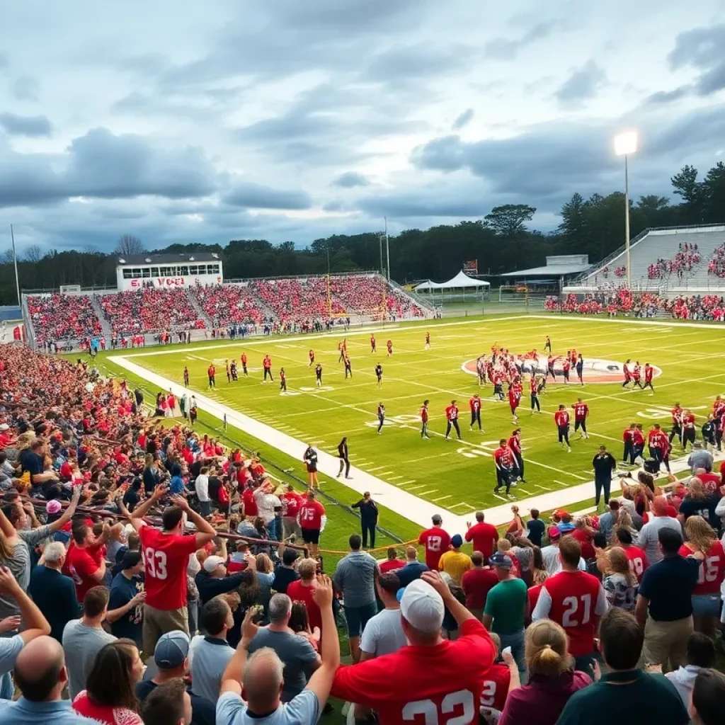 Players in a high school football game, showcasing action and excitement.