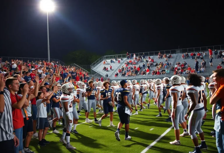 Fans cheering at a high school football game