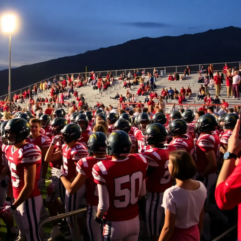 Scene of high school football players and cheering fans at a Southern Nevada game