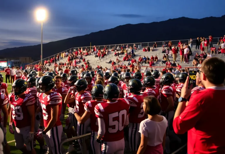Scene of high school football players and cheering fans at a Southern Nevada game