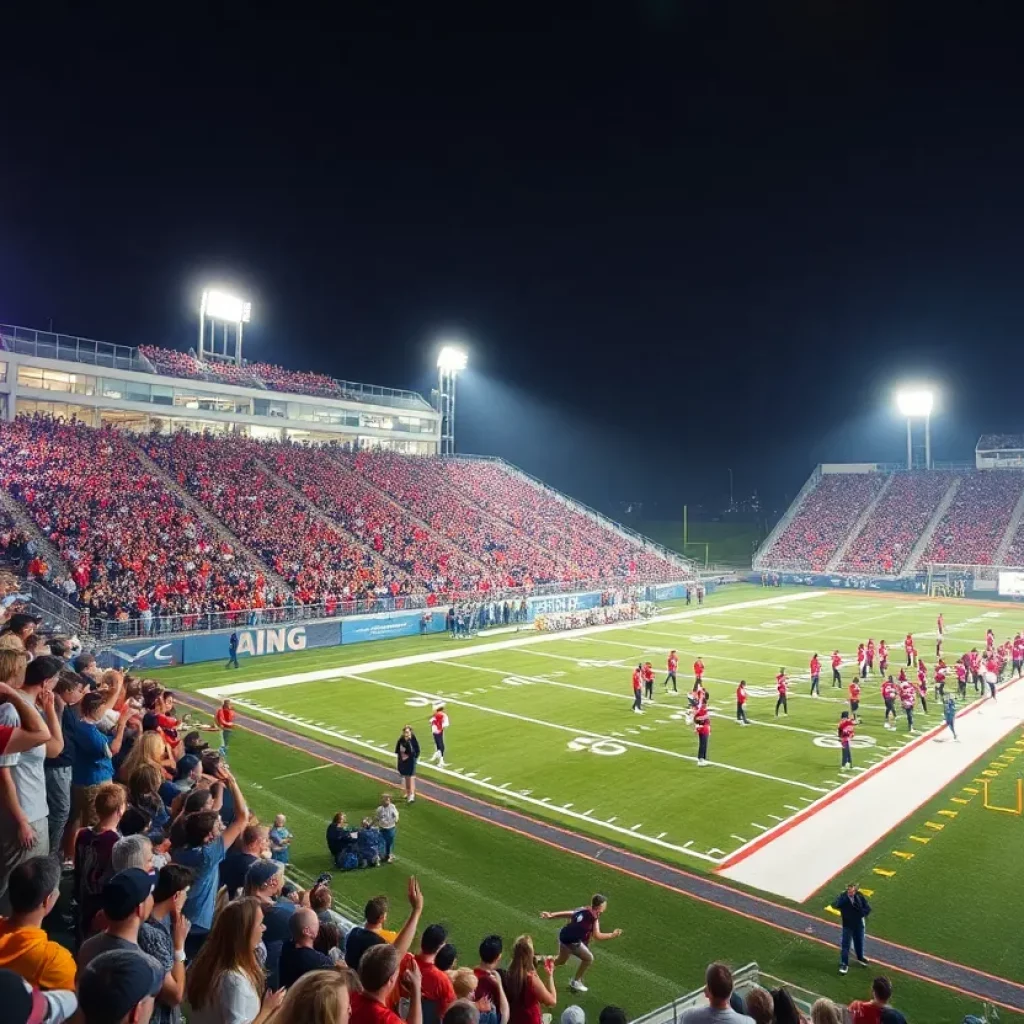 Enthusiastic fans at a high school football game