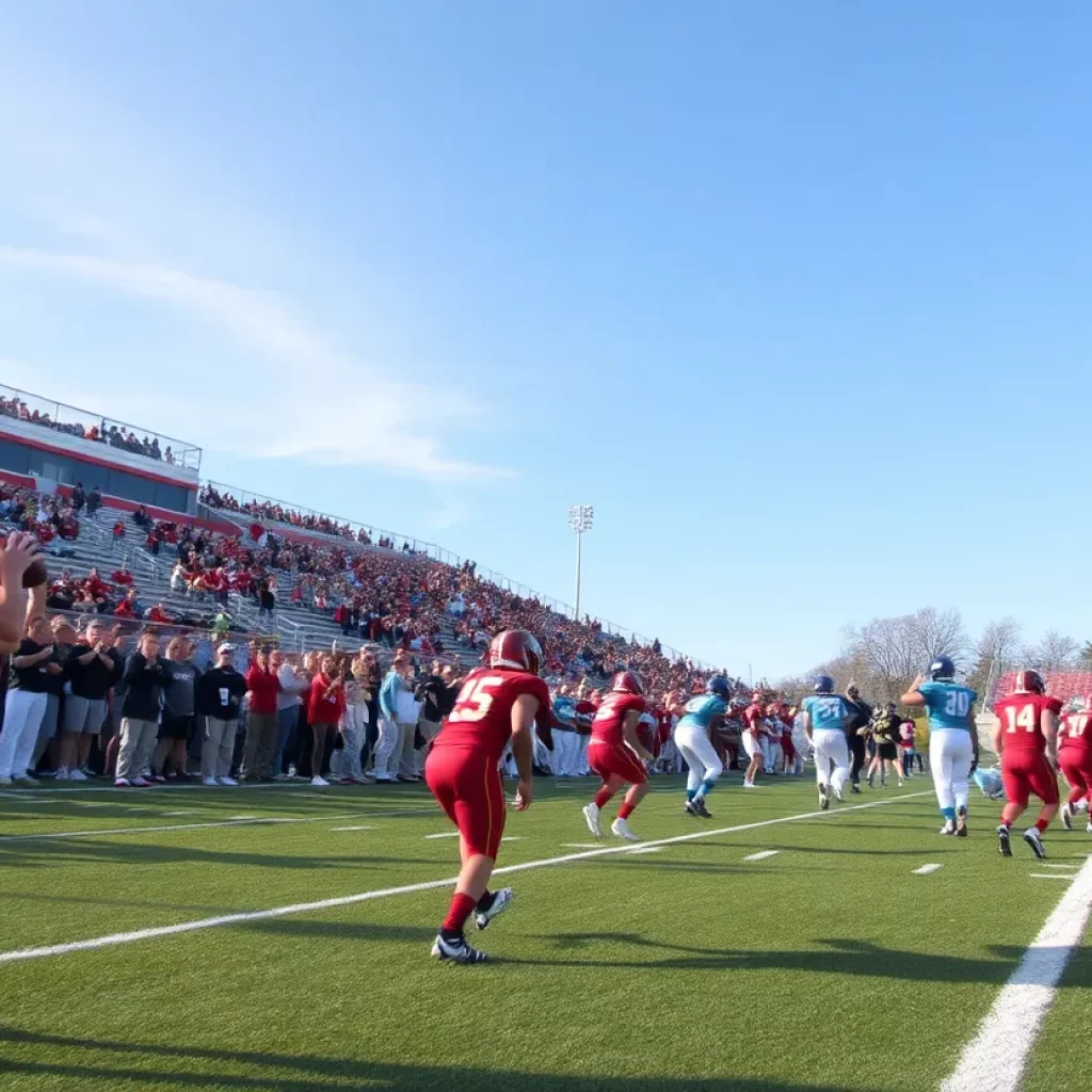 Players in action during a high school football game