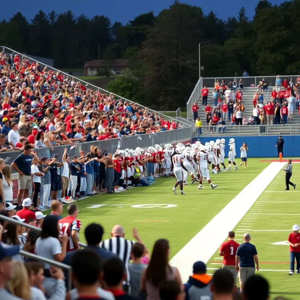 High school football game with players competing on the field