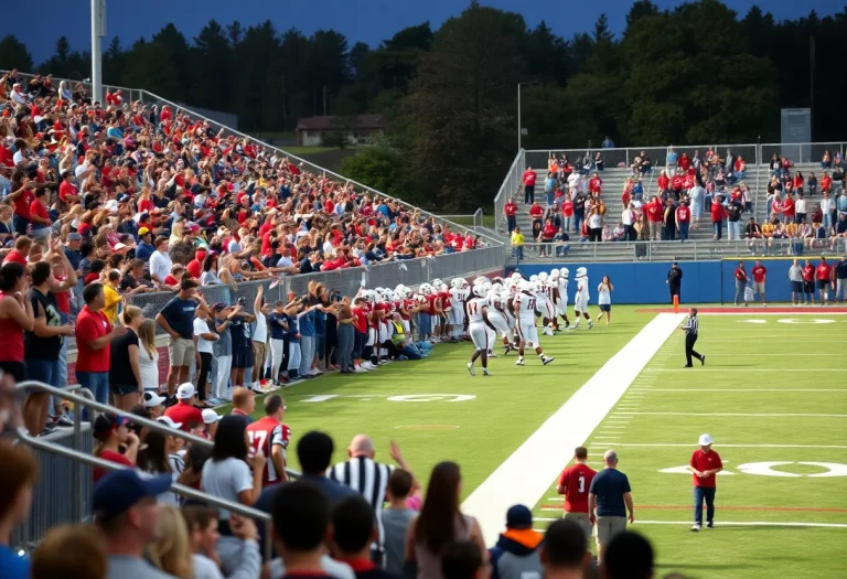 High school football game with players competing on the field