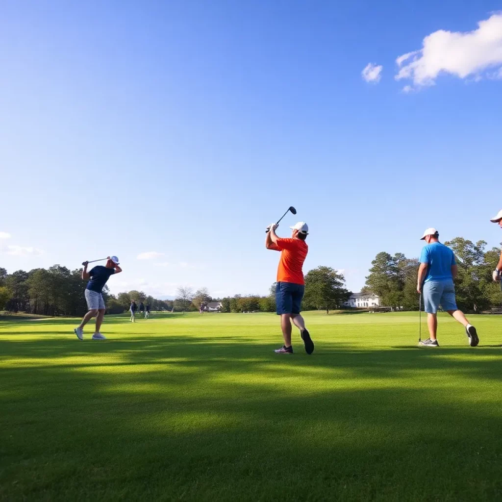 High school golfers playing on a sunny day at a golf course