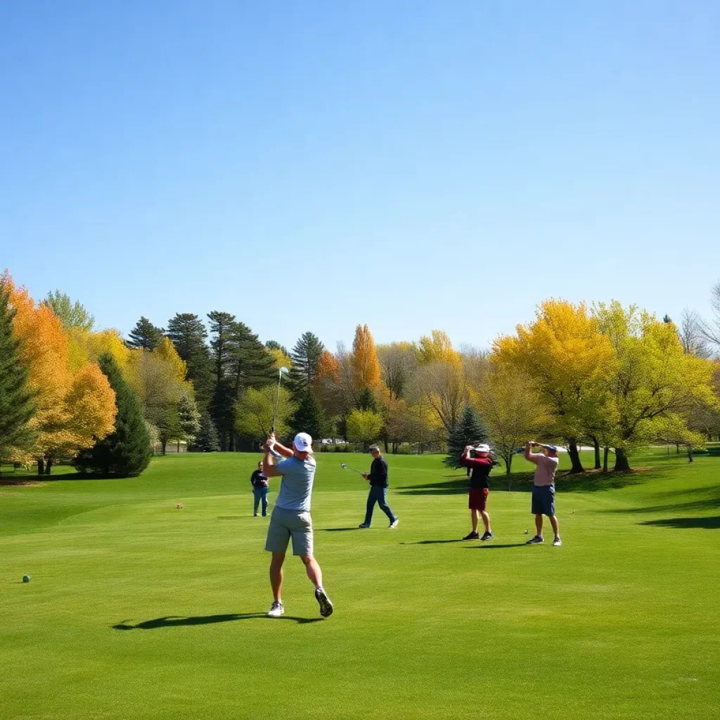 Students practicing golf on a sunny day in Wyoming