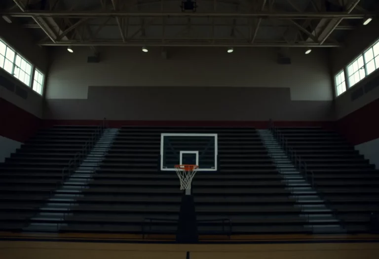 Empty high school gymnasium reflecting community turmoil