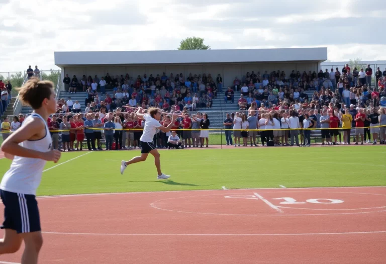 Athletes competing in a high school javelin event