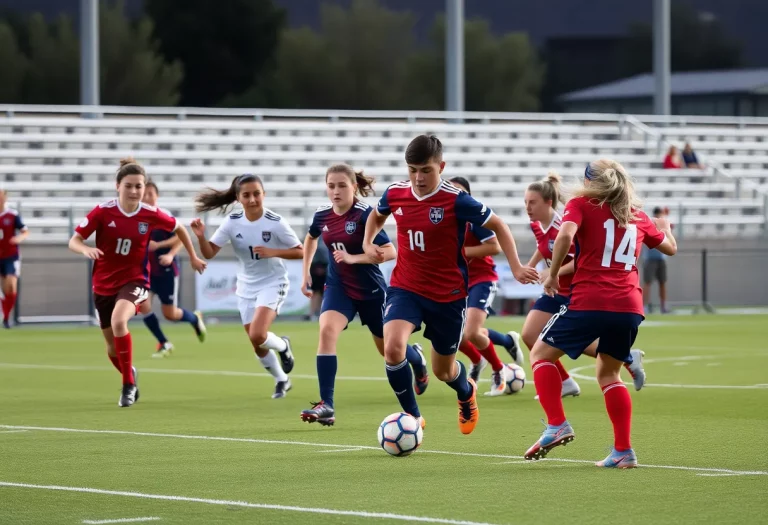 Players competing in a high school soccer match in Las Vegas