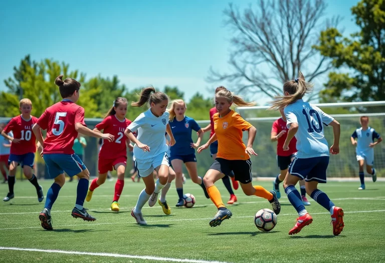 High school soccer players competing on the field