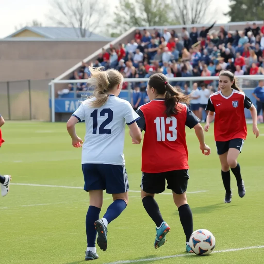 Players from high school soccer teams competing on the field in Paducah