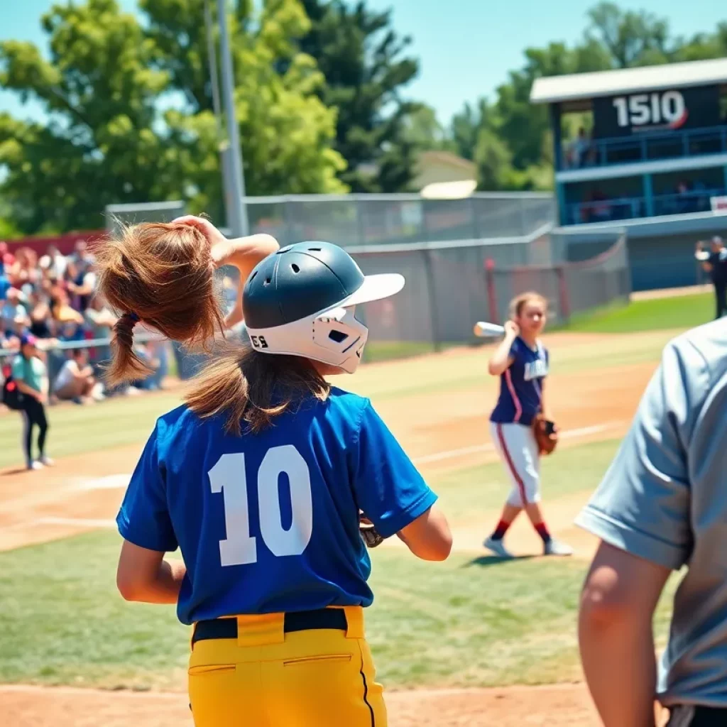 High school softball players competing on the field