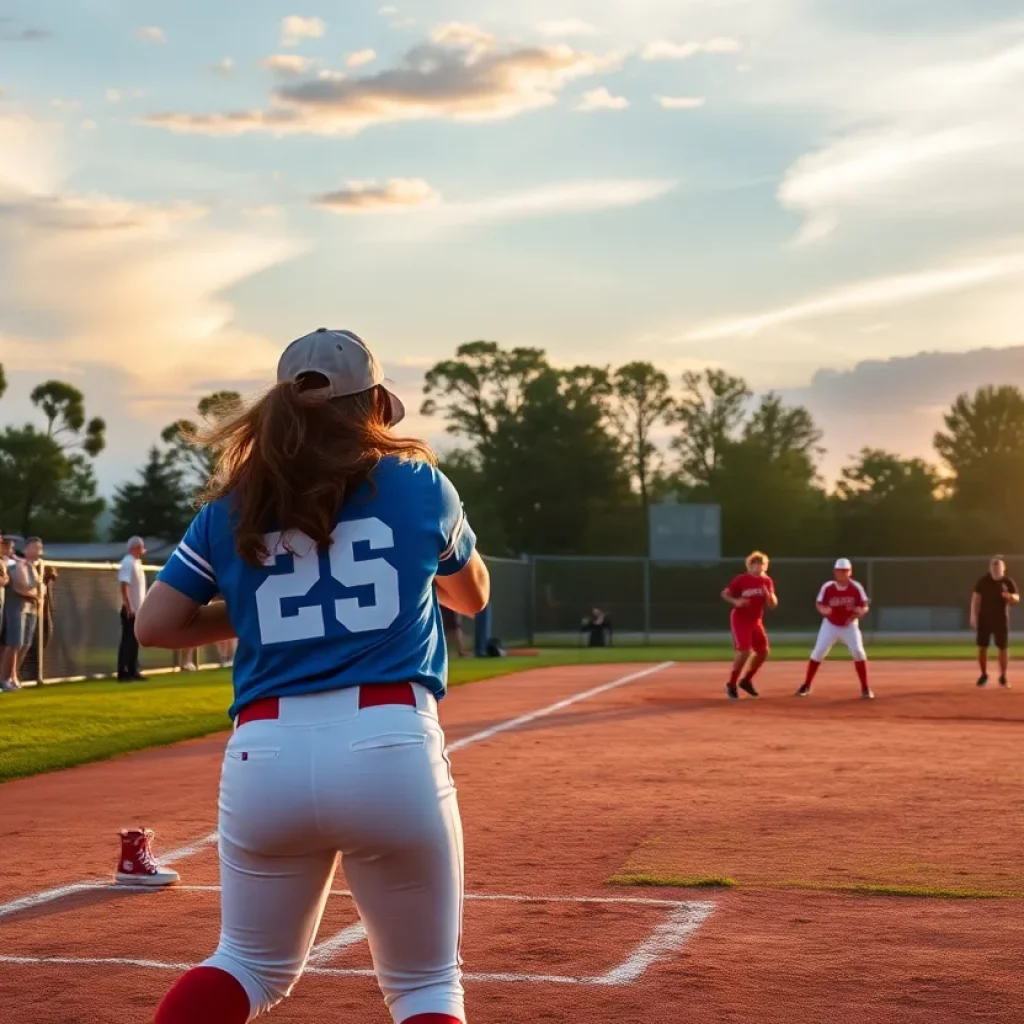 High school softball players competing on the field