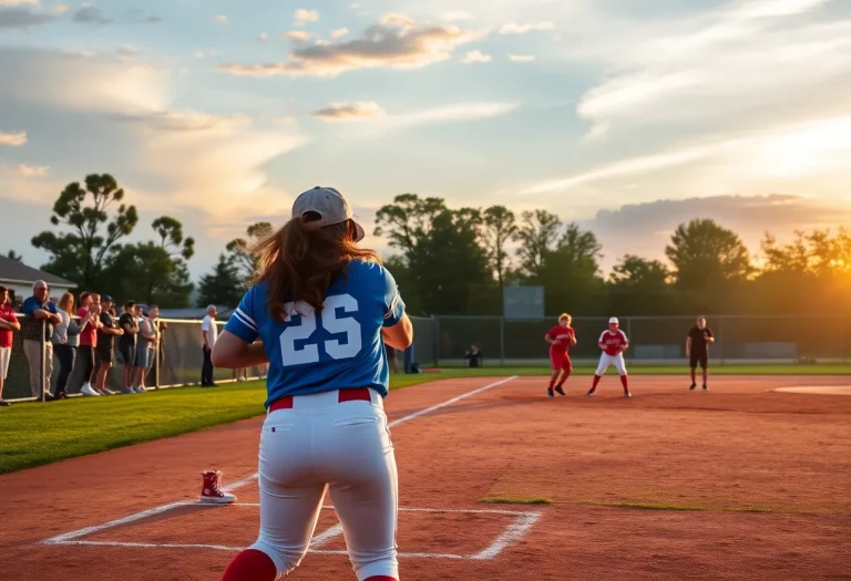 High school softball players competing on the field