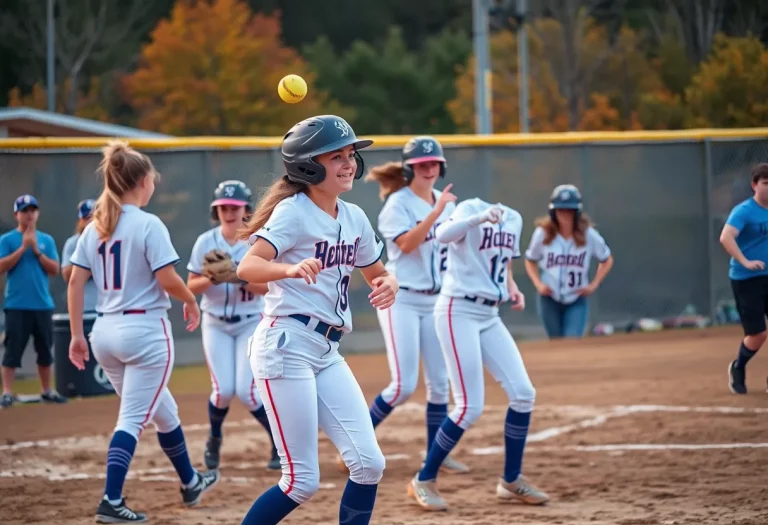 High school softball players playing a fall game