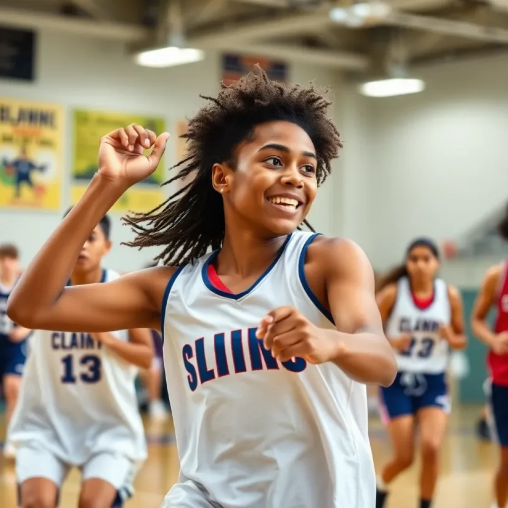 Group of diverse high school athletes competing in track and field.