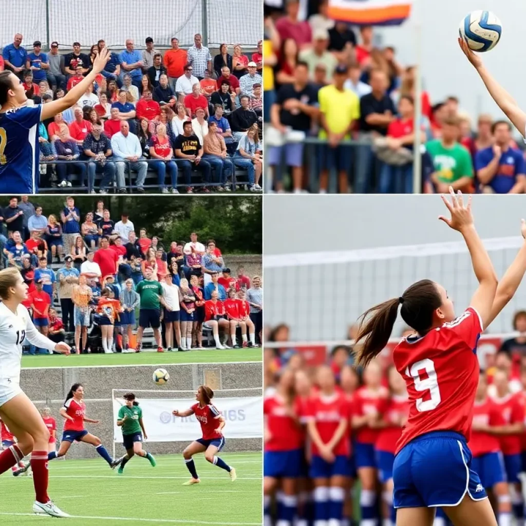 High school athletes playing soccer and volleyball