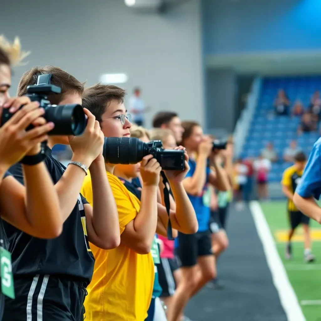 Student photographers capturing high school athletes in various sports