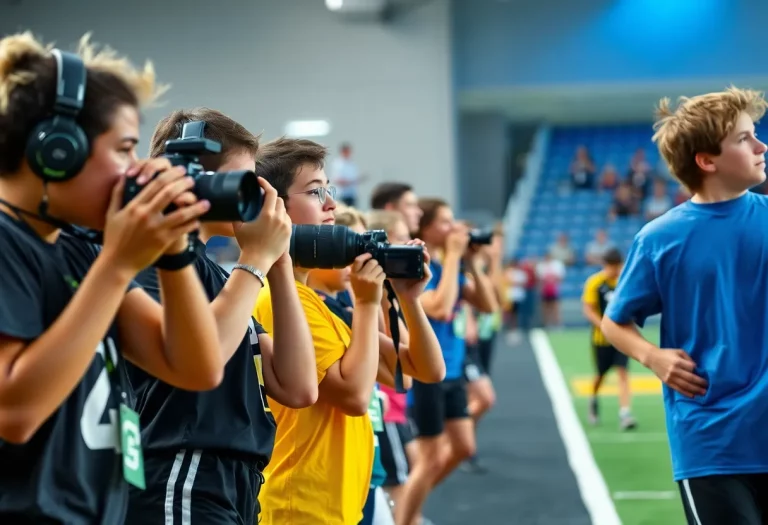 Student photographers capturing high school athletes in various sports