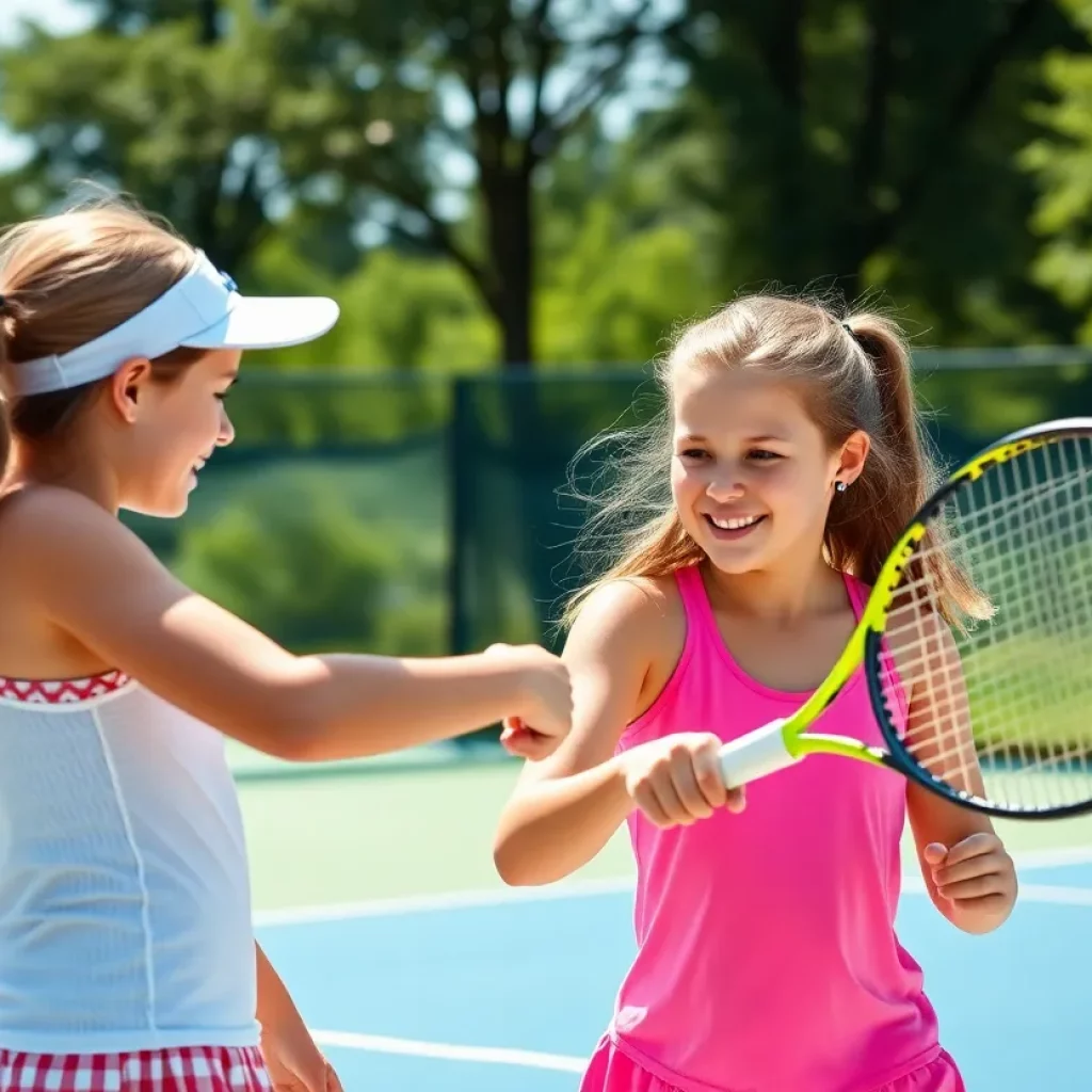 Sisters competing in a summer tennis match