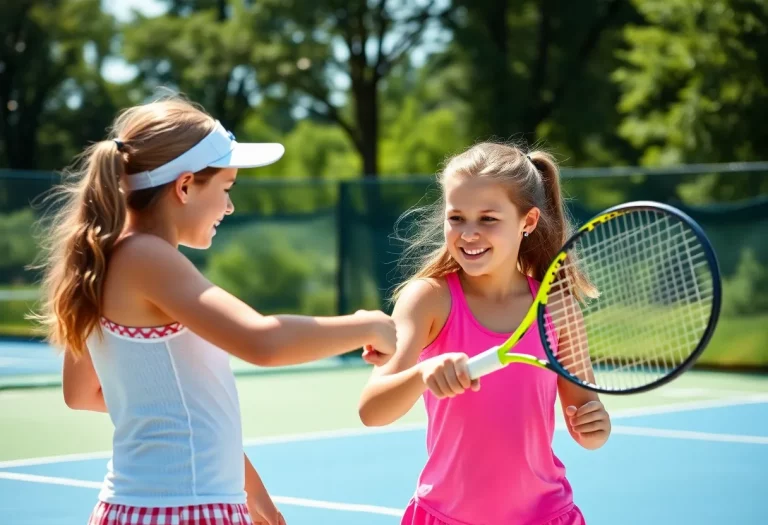 Sisters competing in a summer tennis match