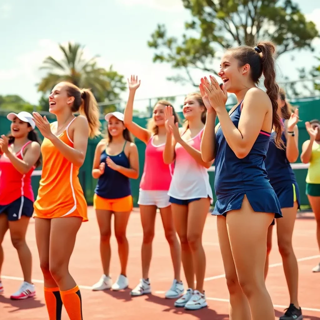 Hollidaysburg girls tennis team celebrating a victory on the court