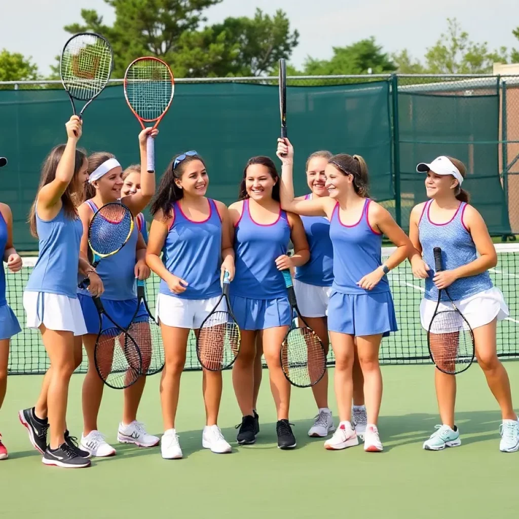 Hollidaysburg High School Girls Tennis Team celebrating a match victory