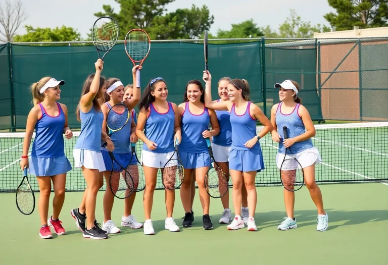 Hollidaysburg High School Girls Tennis Team celebrating a match victory