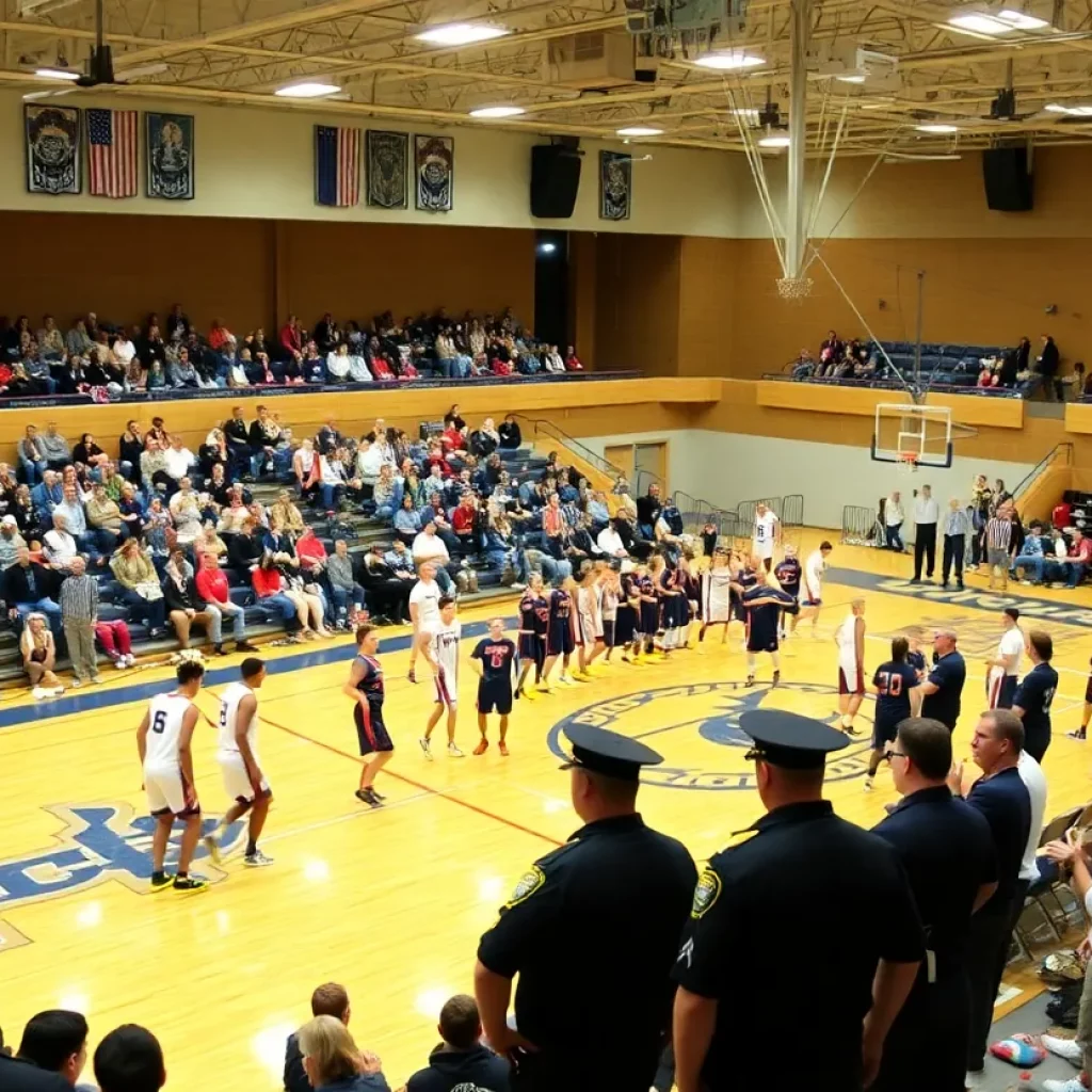 A scene from the Hopkins High School basketball tournament showing a chaotic atmosphere.