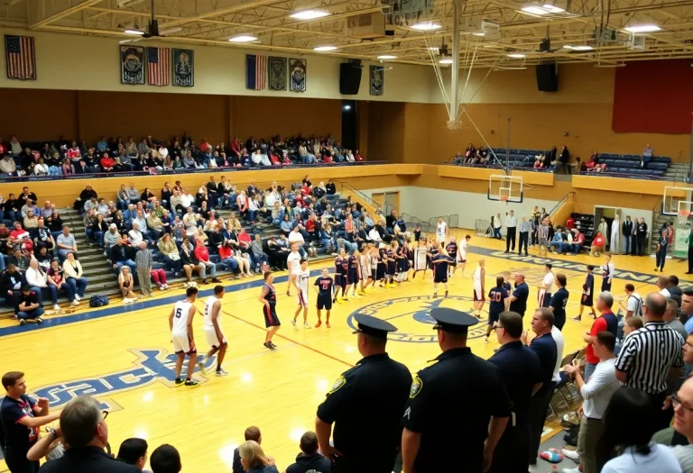 A scene from the Hopkins High School basketball tournament showing a chaotic atmosphere.