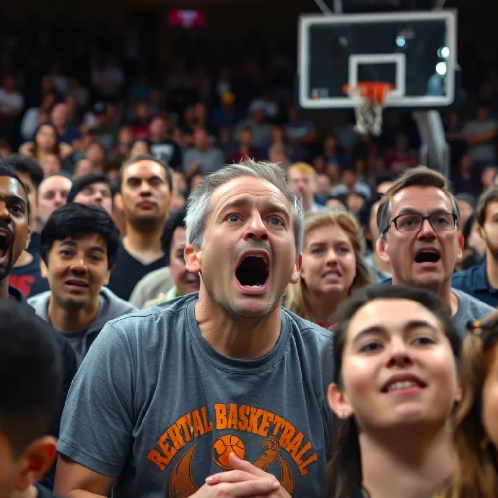 Crowd reaction during a basketball tournament chaos