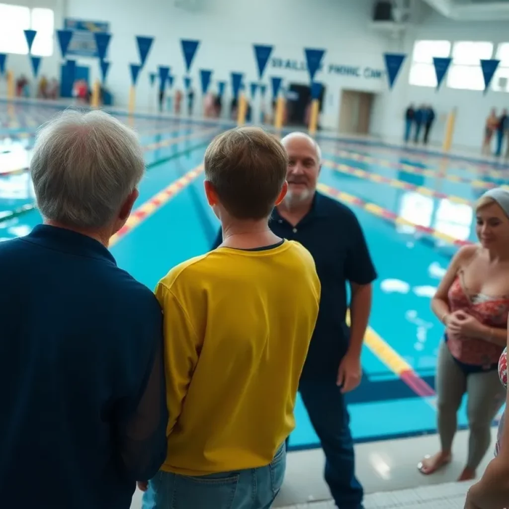 Swimmers and coaches gathered for the farewell event at Hyslop Pool