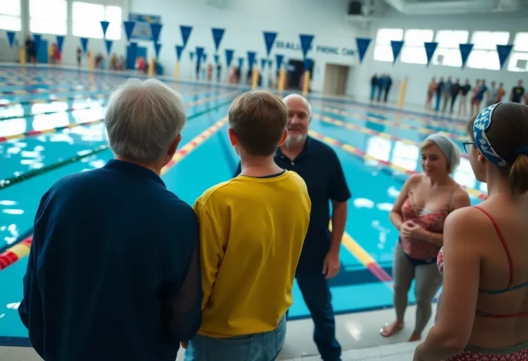 Swimmers and coaches gathered for the farewell event at Hyslop Pool