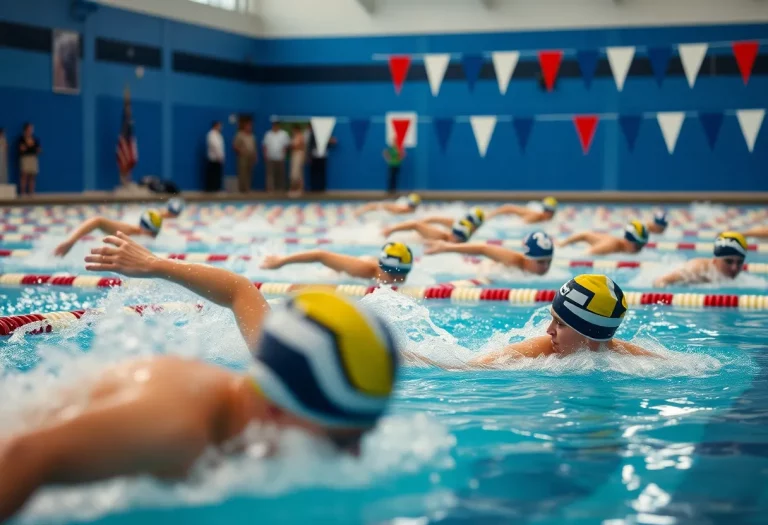 Swimmers racing at the Illinois Boys Swimming Knockout Dual Meet