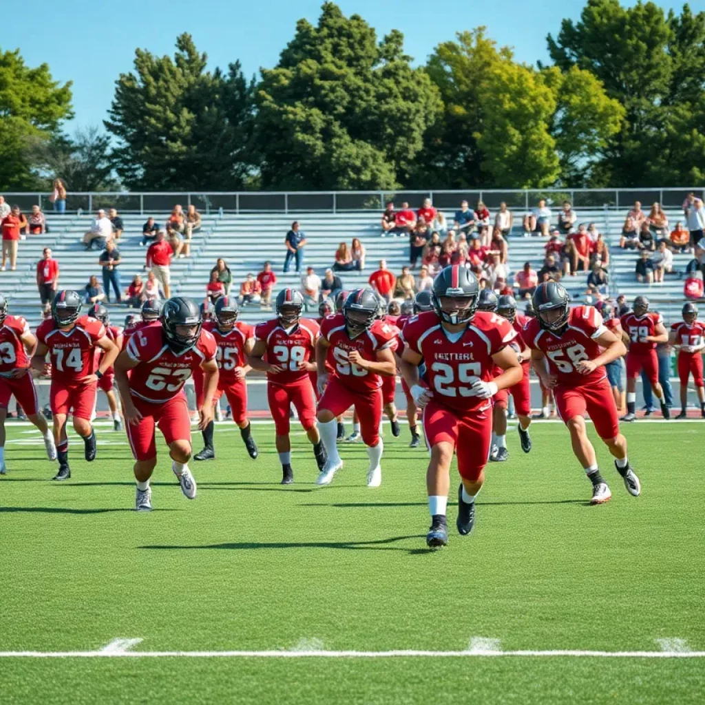 High school football players practicing on the field