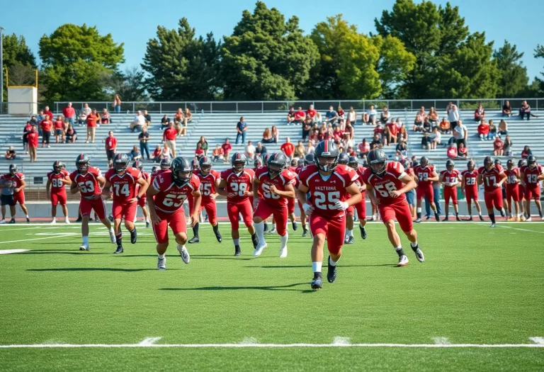 High school football players practicing on the field