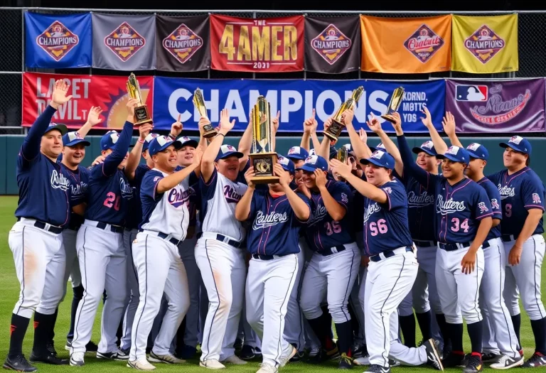 Little Hawks celebrating their state baseball championship victory