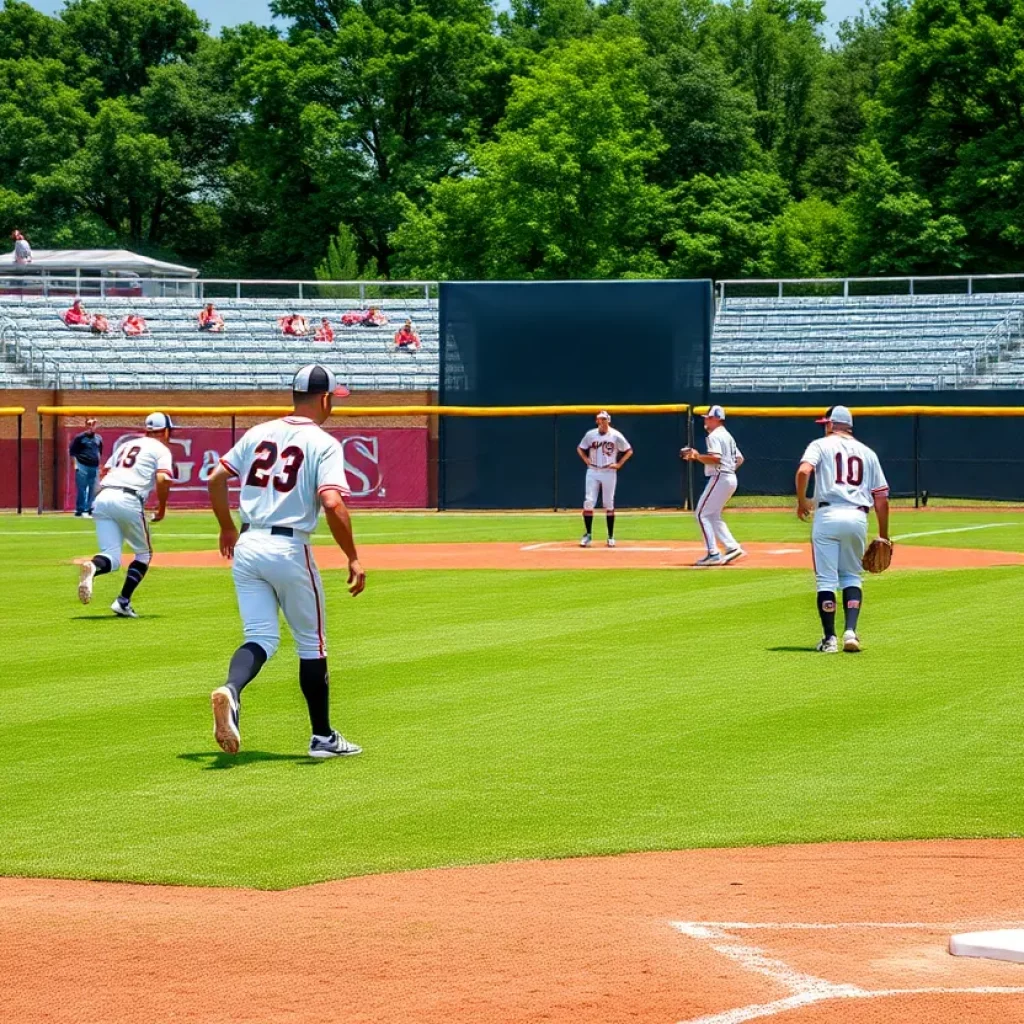 Players in action on a baseball field during a game.