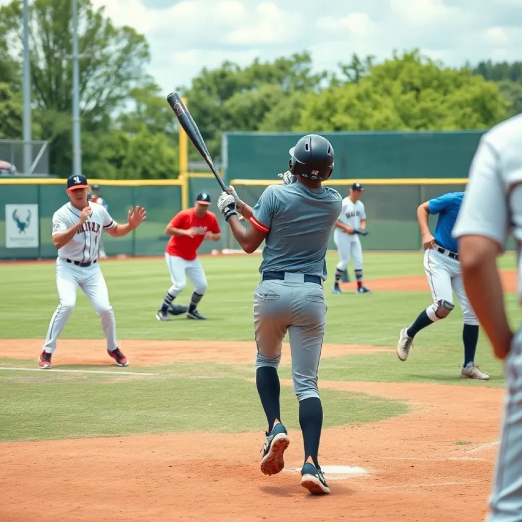 High school baseball players on the field during practice