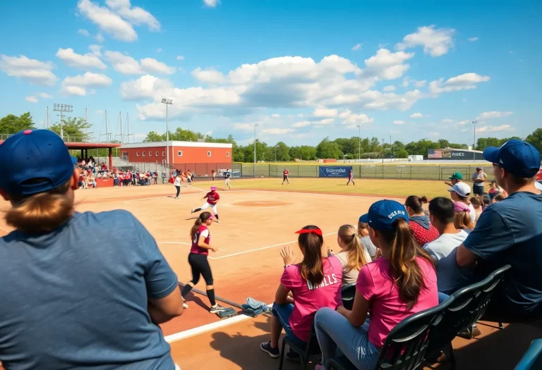 High school softball teams playing during the Iowa State Tournament