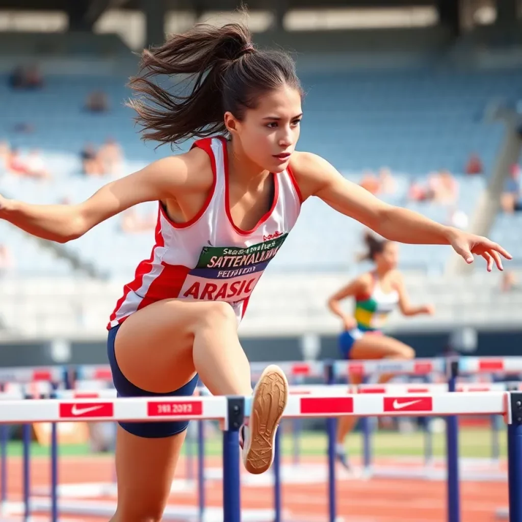 Young female athlete competing in heptathlon events