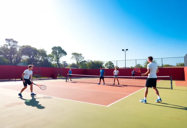 Boys tennis team practicing on the court