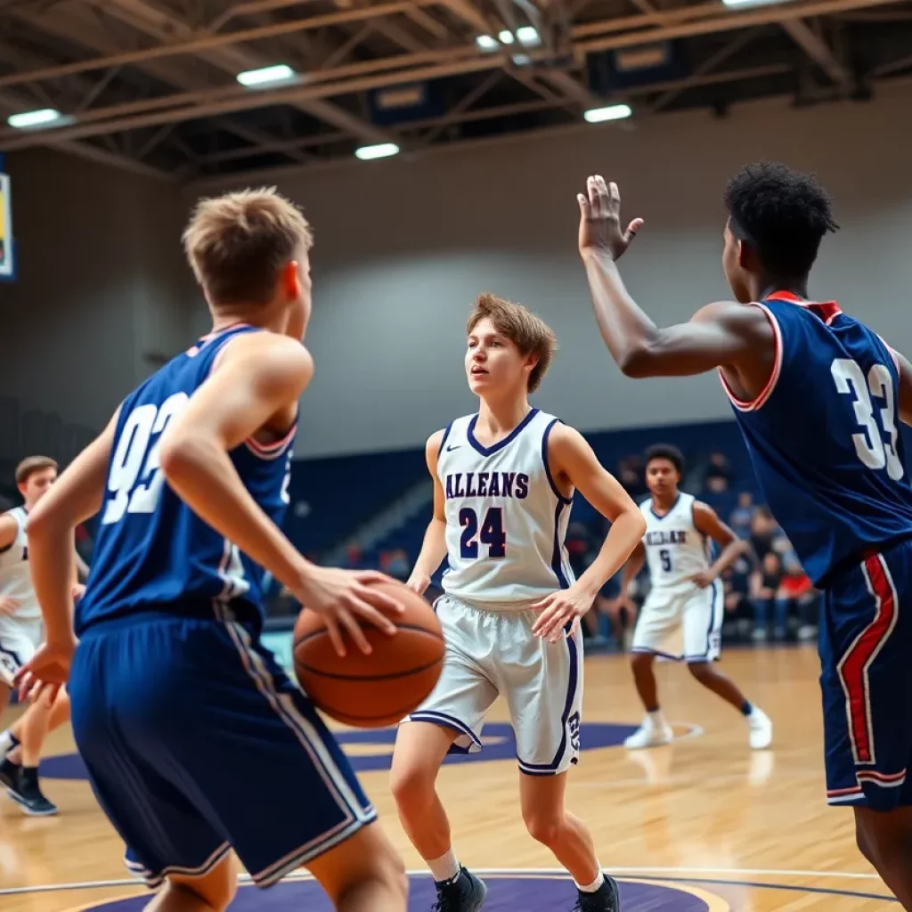High school basketball players during a game