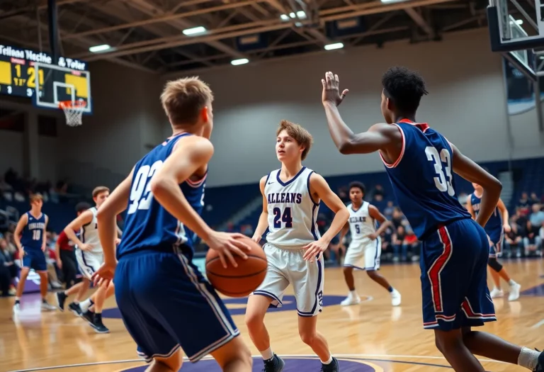 High school basketball players during a game