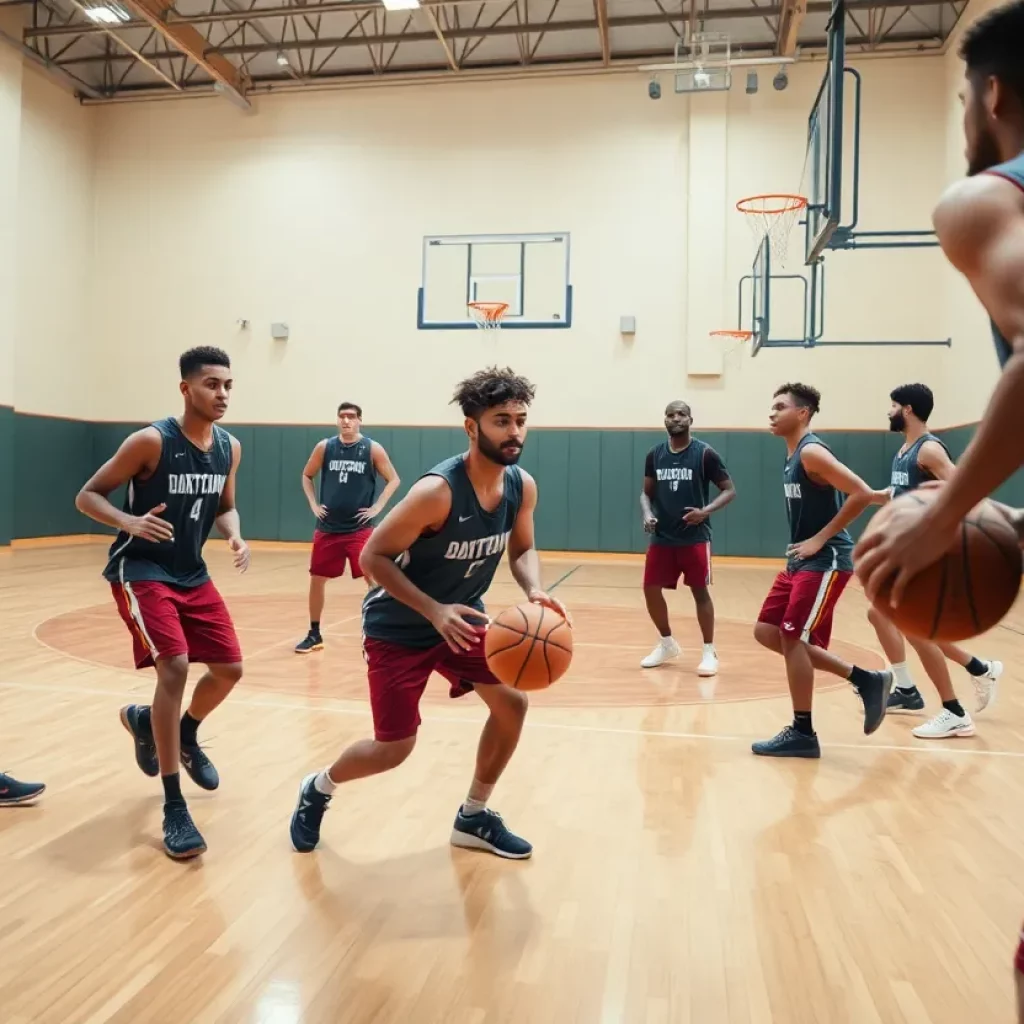 Basketball players engaged in practice at Kiski School, showcasing teamwork and skill development.