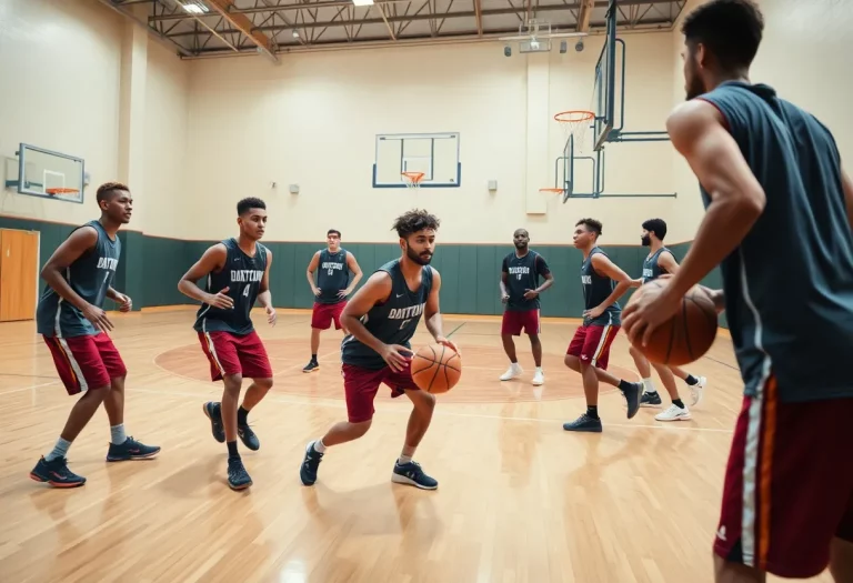 Basketball players engaged in practice at Kiski School, showcasing teamwork and skill development.