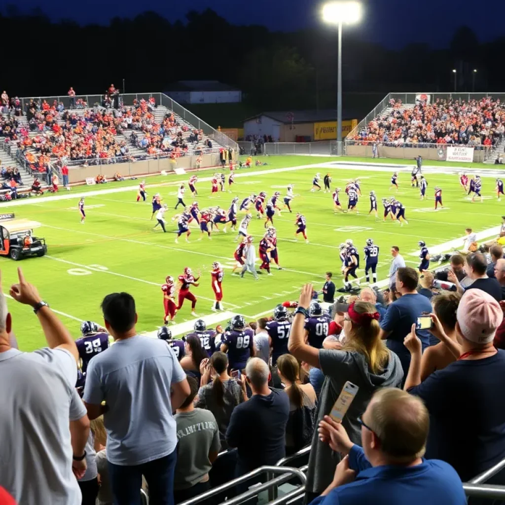 Fans cheering at a Knoxville high school football game.